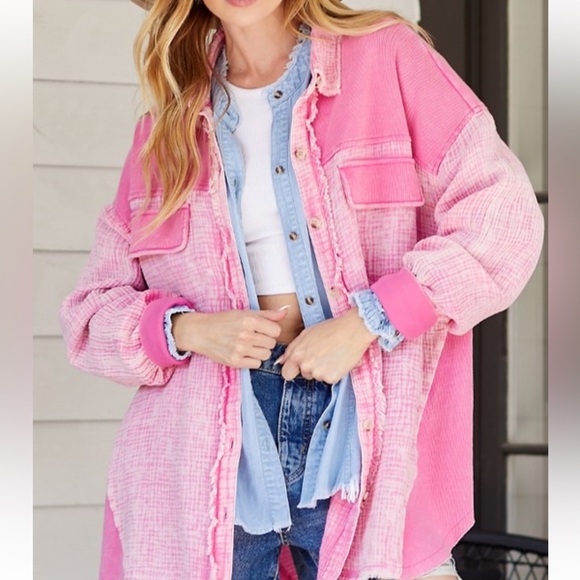 Oversized Mineral Wash Cotton Gauze Shacket - Picture 3 of 3